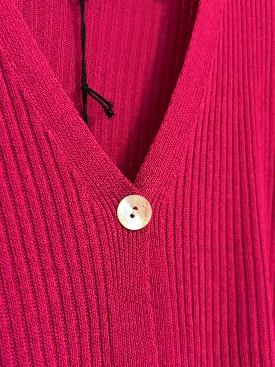 Fuchsia Pink Ribbed V-Neck Cardigan - Picture 3 of 6